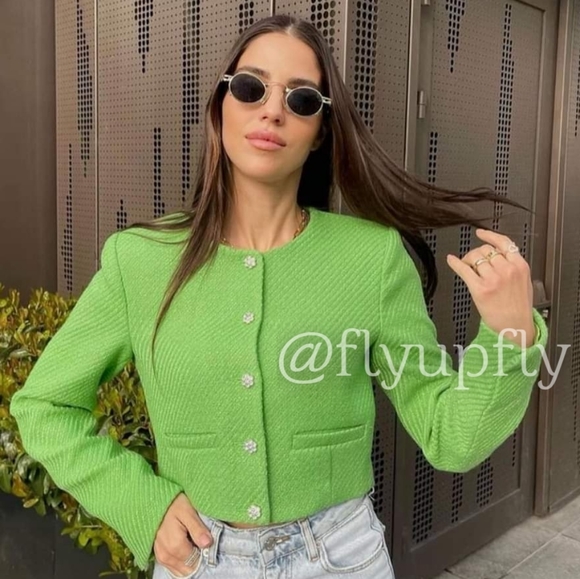 Zara Jackets & Coats Zara Set Textured Cropped Blazer Shorts Tweed